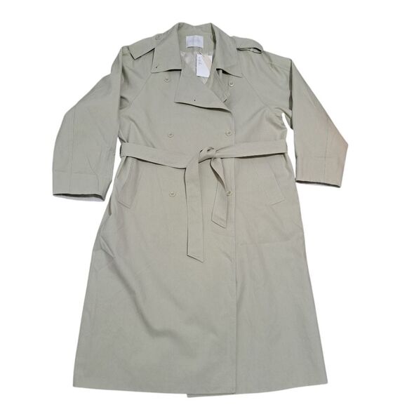 Zhou Mo Oversized Trench Coat Tencel Belted No Size Tag Medium Light Olive NWT - Picture 3 of 17